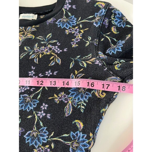 Sundance Loretta Thermal Waffle Knit Tee Long Sleeve Black Wildflower Floral M - Picture 10 of 14